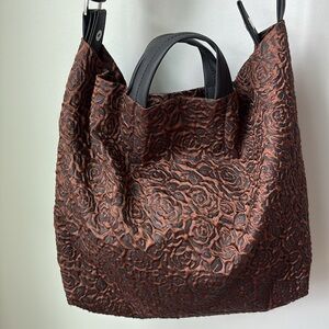 Kisim Rose Tote Crossbody in Brown Black Adjustable Strap Light Interior 13x13"